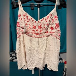 EUC size 2 Torrid Cream and Red Embroidered Top adjustable straps